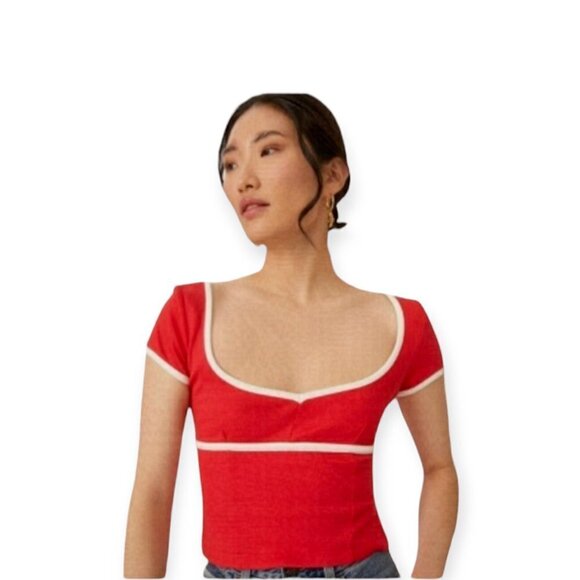 Anthropologie Maeve Sweetheart Ponte Top Red/White Size M NWT - Picture 3 of 12